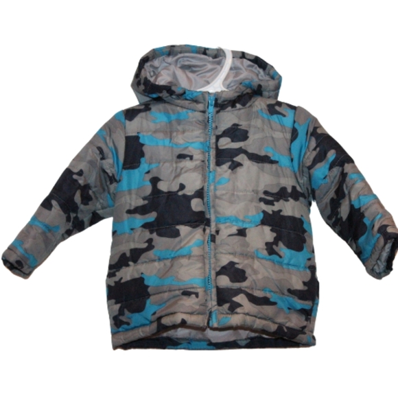 3/$25 🏷 Gymboree Grey & Blue Camo Puffer Coat Size 12-24m - Picture 1 of 3